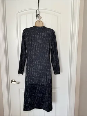 Ann Taylor Small Navy White Faux Wrap Classic Midi Lined Dress Minimalist Retro thumbnail 2