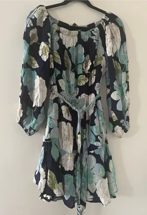 Loft Blue Tropical Floral Mini Dress Medium Resort Vacation Beach Summer Cruise thumbnail 1