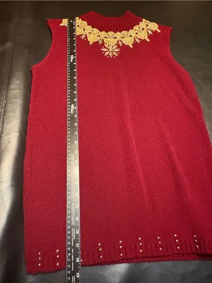 Vintage 80s 90s Burgundy Jeweled Sweater Vest Gold Applique Mock Neck USA OS thumbnail 9
