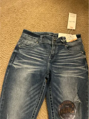 E281 copper flash 10 curvy mid rise bootcut jeans sparkle cute comfy thumbnail 4