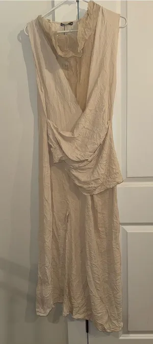 Zara Beige Draped Sleeveless Maxi Dress crinkle cut texture thumbnail 1