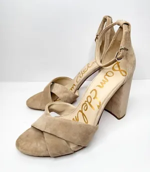 Sam Edelman Sandals Womens Size 10 Tan Suede Ankle Strap Block Heel‎ thumbnail 1