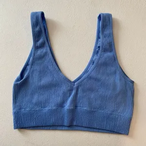 Aerie Real Good Blue Ribbed Longline Sports Bra Size L/G Low Impact Lounge thumbnail 3