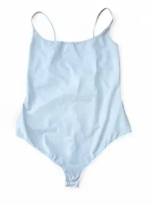 Free People Intimately Strappy Basique Simple Basic Gray/Blue Bodysuit Top Sz M thumbnail 1