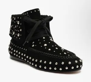 Schutz Evie Suede Studded Moccasin Boots Women's Black Size 7 B thumbnail 1