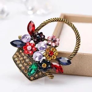 Women's Crystal Flower Floral Basket Brooch Pin thumbnail 3