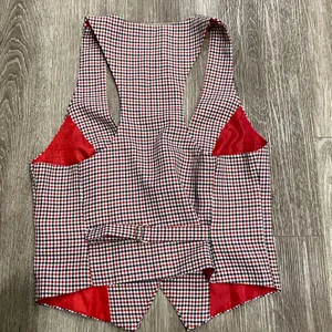 Vintage plaid checkered tuxedo vest button front red checks gingham small thumbnail 7
