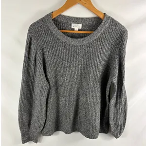 Melrose and Market Grey Ribbed Balloon Sleeve Sweater Size Large thumbnail 1