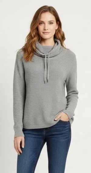 Lauren Ralph Lauren Gray Cotton Waffle-Knit Cowl Neck Logo Pullover Sweater Med thumbnail 1
