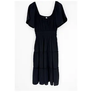 NWT GAP Crinkle Gauze Tiered Midi Dress Women's‎ M Black Cottagecore thumbnail 2