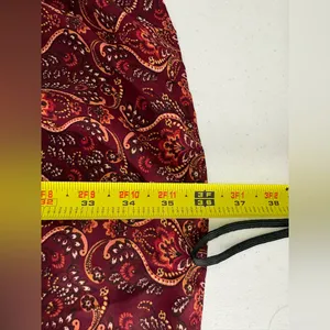 Max Studio Burgundy Tiered Shift‎ Floral Print Smocked Paisley Dress Medium EUC thumbnail 5