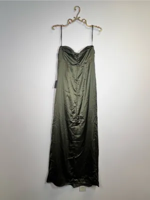 Lulu's Memorable Entrance Olive Green Strapless Satin Maxi Dress thumbnail 7