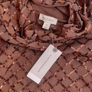 NWT!! Anthropologie PILCRO Turtleneck Sequin Top Shirt Bronze Party Glam X-Small thumbnail 11