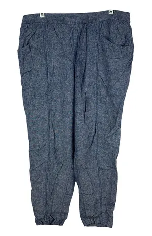 Old Navy Blue Tapered Pants Womens Size Large Linen Blend Elastic Waist thumbnail 1