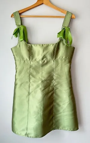 NWT‎ Current Mood green satin mini dress small thumbnail 1