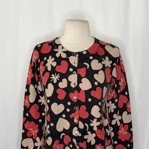NWT!! FREE PEOPLE Nocturnal Patterned Cardi Black Retro Combo Hearts Floral XS thumbnail 3