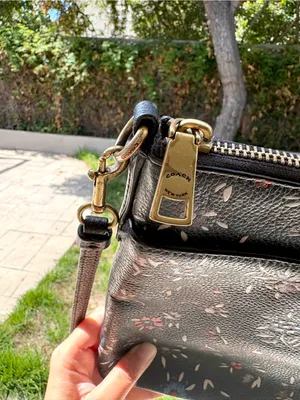 Coach Leather Crossbody Messenger Bag Blue Color With Floral Print Long Strap thumbnail 5