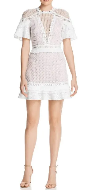 NEW Saylor Luka Mini Dress Women's Size Small White Floral Lace High Neck Lilac thumbnail 1