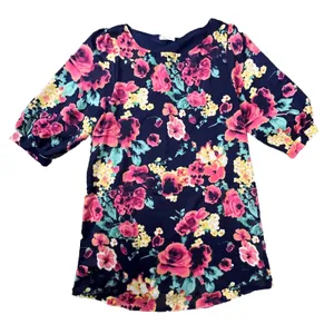 Everly Floral Shift‎ Dress Womens Medium Navy Blue Pink Elbow Sleeve Mini D5488 thumbnail 3