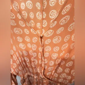 Amuse Society Spellbound Woven Mini Dress Ruched Long Sleeve Ruffle Peach Medium thumbnail 8