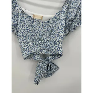 Altar'd‎ State Crop Top Women Large Blue Microfloral Milkmaid Summer Tie Back thumbnail 3