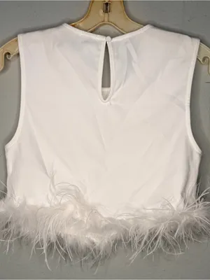 Le Lis Collection White Top with Feather Trim nwot thumbnail 4
