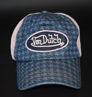 Von Dutch Trucker Hat Women OS Blue Pink Excellent Denim Mesh Y2K Snapback Cap thumbnail 1
