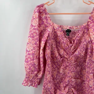 ASOS x NEW LOOK Dress Size 6 Smocked Floral Ruched Pink Orange Mini Sweetheart thumbnail 7