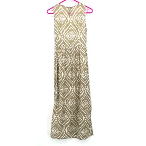 Anthropologie Size‎ 0 Sleeveless Lace Embroidered Maxi Dress Tan & White Pattern thumbnail 2