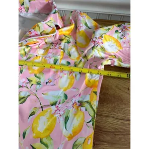 Pink Lemon Print Pajama Set Button Down Long Sleeve Pants Small thumbnail 8