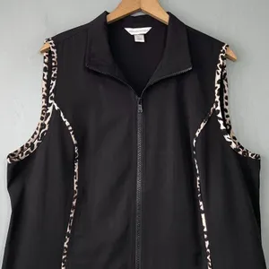 Christopher & Banks Vest Size Large Zip Up Black Leopard Print Chic Whimsigoth thumbnail 2