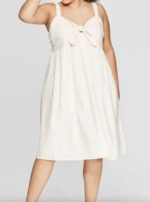 Who What Wear Linen Blend Strappy V-Neck Bow Tie A Line Dress Size XXL thumbnail 1