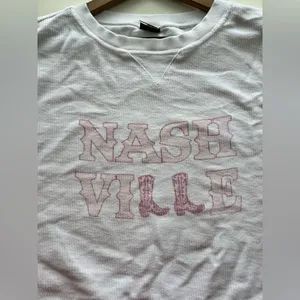 Chicka-d washed pink Nashville Boots White Cropped Corded Graphic Sweatshirt XL thumbnail 7