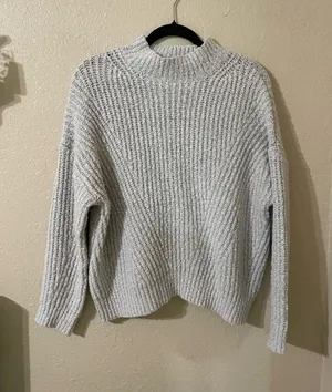 Debut Mock Neck Knit Sweater Size XS Silver Heathering Gray Ribbed High Neck thumbnail 1