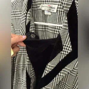 VTG Patty O’Neil Plaid Houndstooth Longline Coat Black White Pattern Size M 6 thumbnail 5