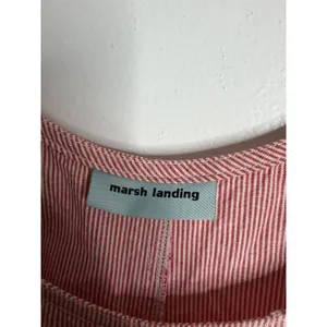 Marsh Landing Red White Pinstripe Overall Shortalls Romper w/ Pockets‎ Large thumbnail 4