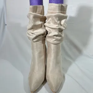 Suede Slouch Pull On Boots 4” Block Heel Womens Eu 42 Us‎ Sz 11 Ivory New thumbnail 2