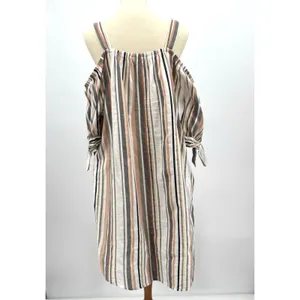 Hint of Blush Striped Cold Shoulder Midi Dress Plus 3X Boho Tie Sleeve Cotton thumbnail 2