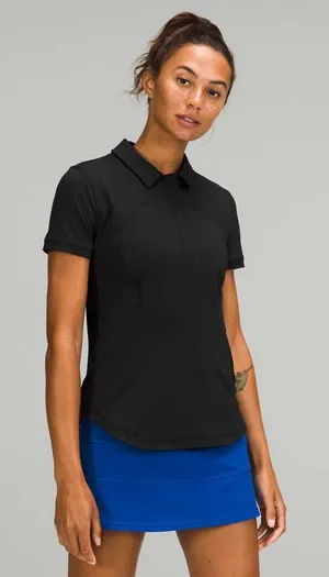 Lululemon Quick Drying Short Sleeve Polo Shirt Black Active Golf Tennis Womens 8 thumbnail 1