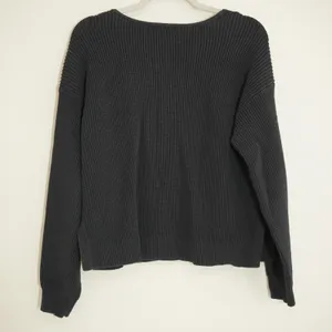 J. Crew Women's Size Small Black Ribbed V-Neck Sweater Shaker Pullover Coastal thumbnail 5