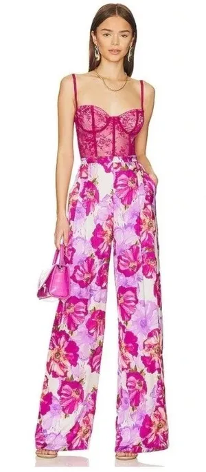 Katie May Revolve Floral Tink Jumpsuit Sleeveless Magenta Poppy Size S thumbnail 1