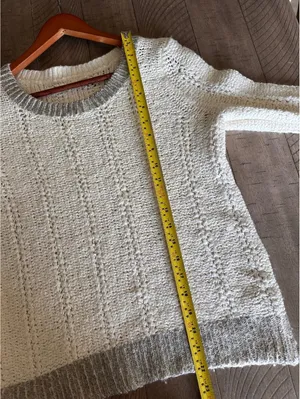 Anthropologie Moth Wool Blend Cream & Silver Knit Sweater Women’s Medium thumbnail 10