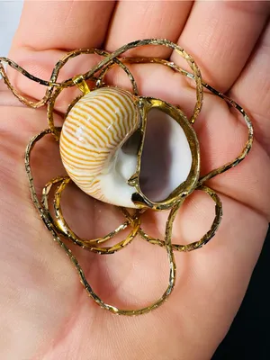 Gold Layered Necklace with Beige Swirl Pendant thumbnail 9