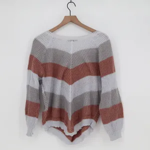 SHEIN Sweater Womens XL Chevron Striped Grey Terracotta Pointed Hem Excellent thumbnail 4