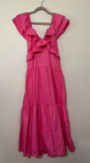 Carole Christian Ruffled Open Back Maxi Dress in Hot Pink thumbnail 2