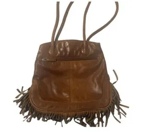 East West Bag Women’s Brown Shoulder Fringe Boho Western Biker Purse Pockets Med thumbnail 1