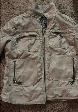 Eggshell faux leather jacket White thumbnail 1