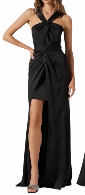 ASTR Georgiana Halter Neck Maxi Dress Black Satin Size S thumbnail 1