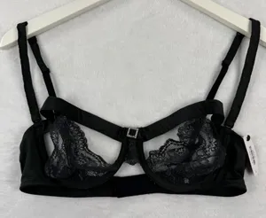 Adore Me AD-1619WB Black Lace Open Cup Strappy Bra Rhinestone Buckle Large‎ NWT thumbnail 1