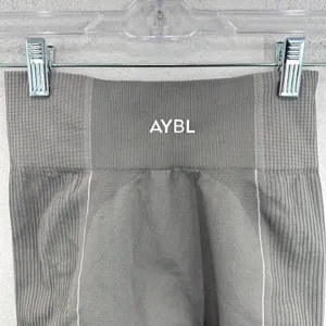 AYBL Size Small Motion Seamless Biker Shorts Gray White Trim High Waist Gym Spin thumbnail 5